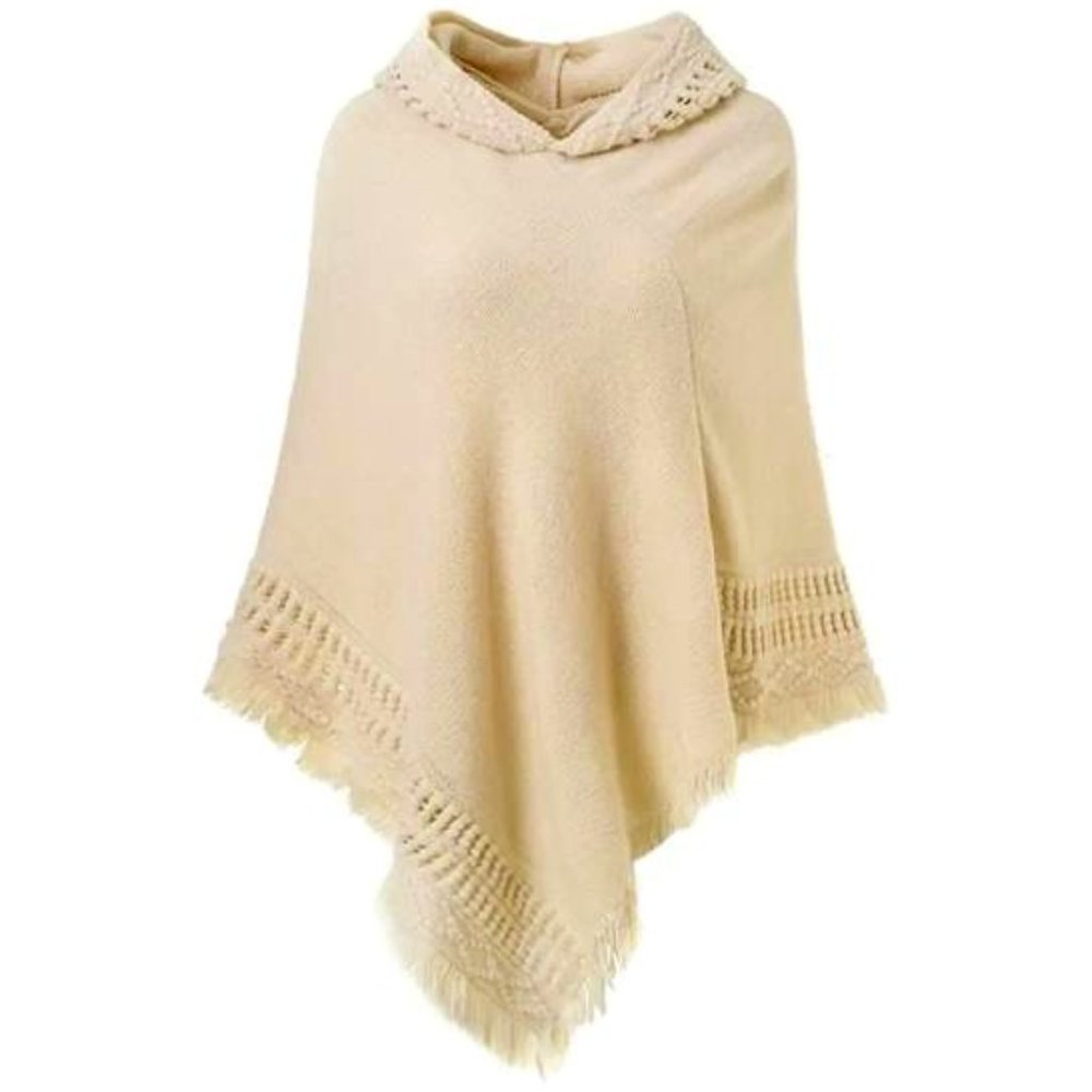 Ladies' Hooded Cape with Fringed Hem, Crochet Poncho Knitting Patterns for Women